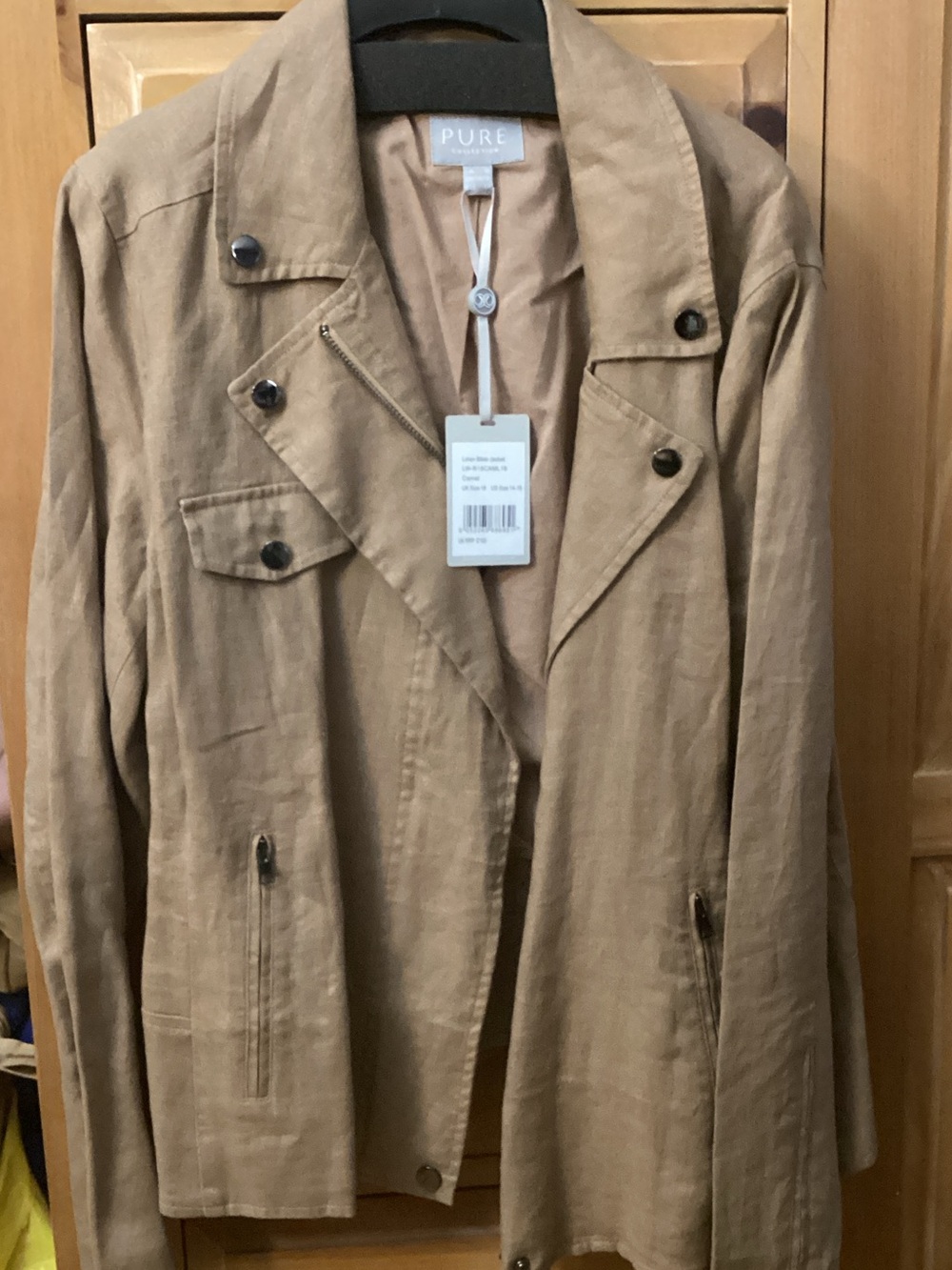 Pure Collection Tan Linen Moto-Style Jacket